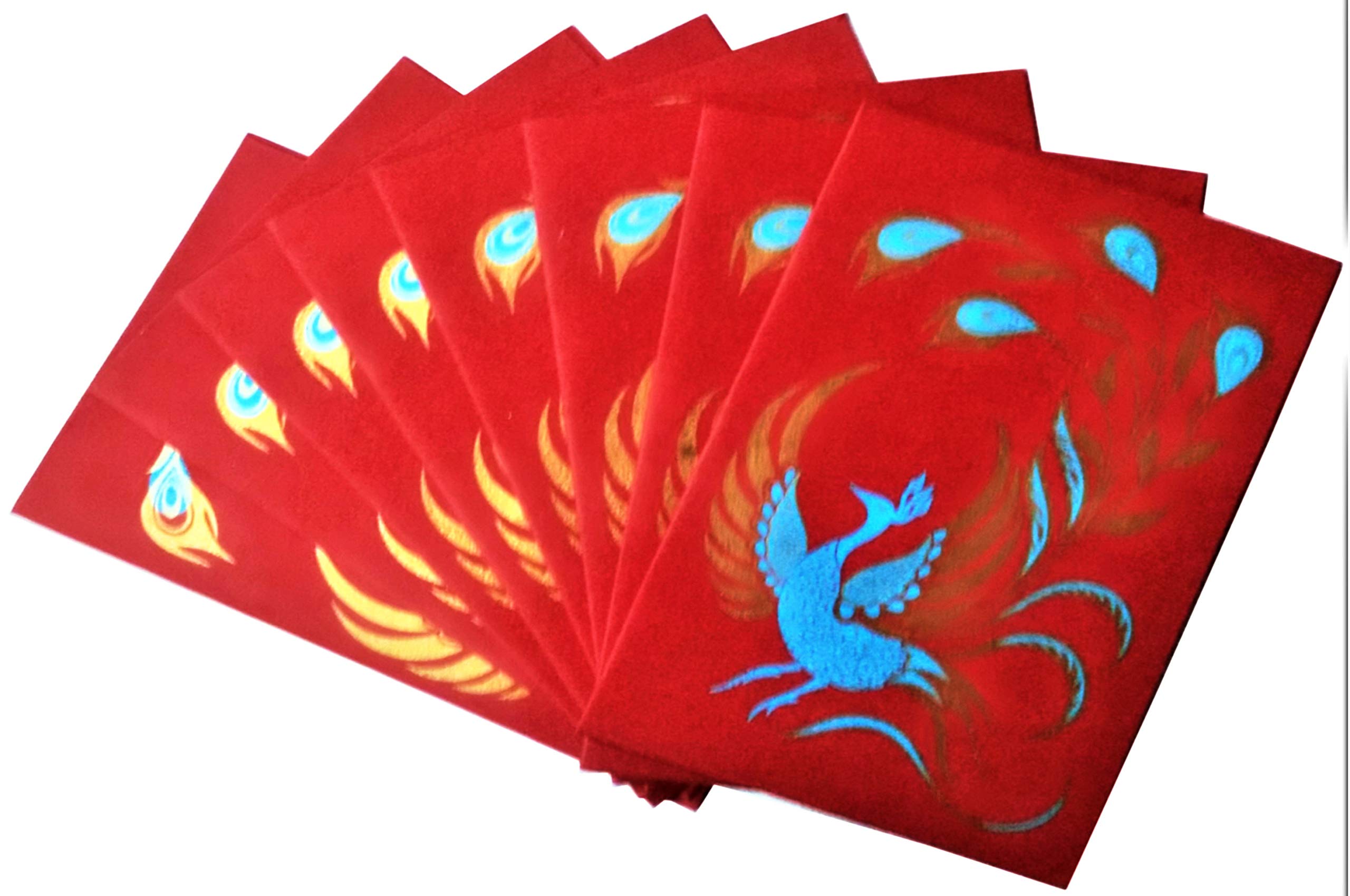 Purpledip Paper Card-Envelope Pack (Set of 10) 'Merry Peacock': Handmade Organic Paper Cards 4 * 3 inches for Personalized Greetings (11455A)