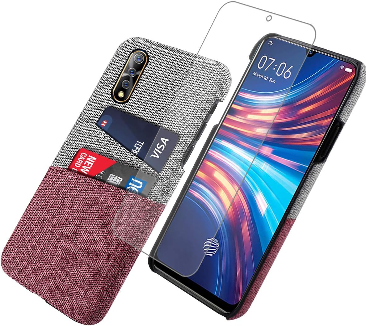 Compatible With Vivo S1 Case, PU Leather Hard PC Backcover with Wallet Card Slot Holder Slim Full Protective Shockproof Anti Scratch Case Shell Red 2