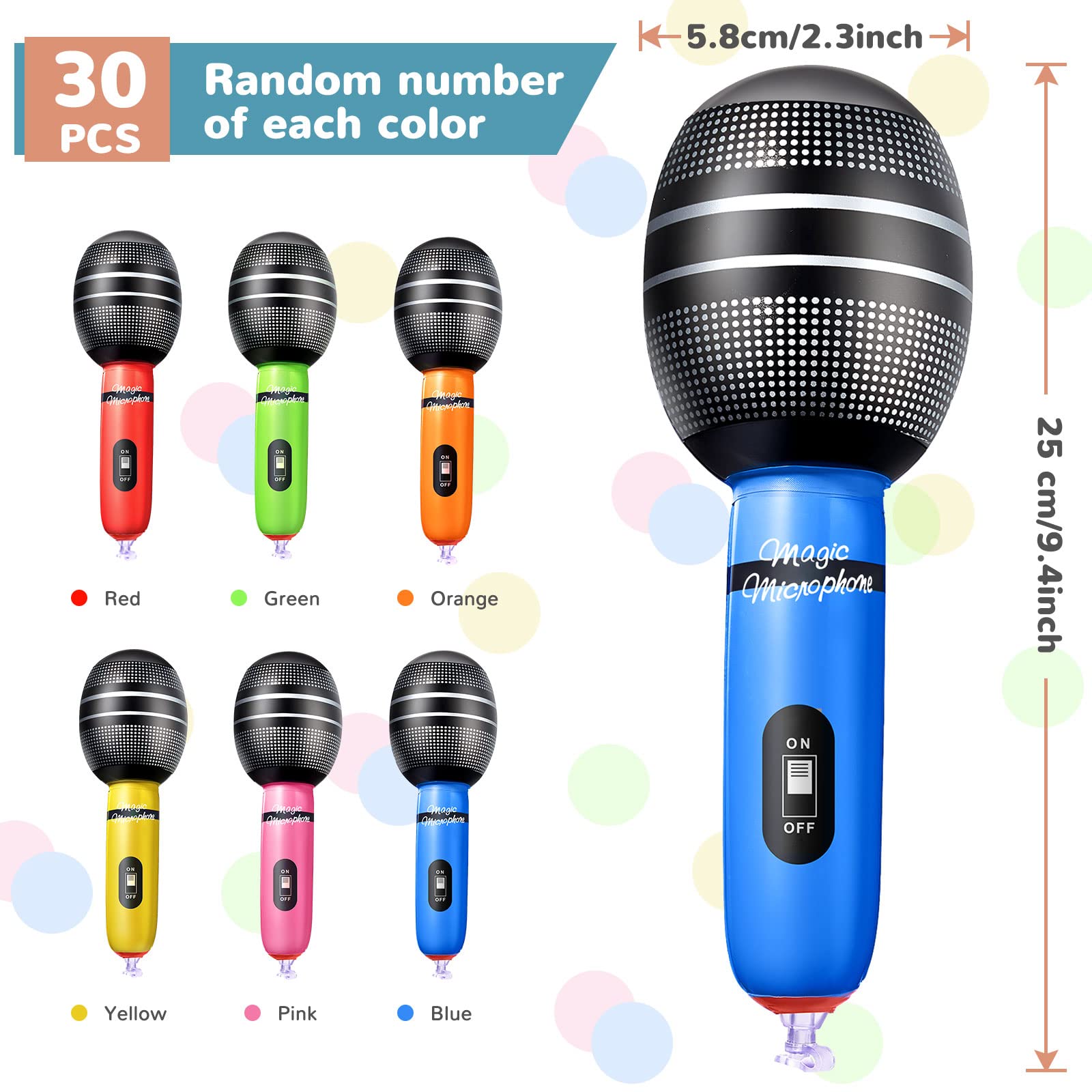 Sumind 30 Pcs Inflatable Microphones 9.4 Inch Blow up Plastic Fake Microphone Props Toys for Karaoke Musical Concert 80s 90s Singer Birthday Party Halloween Cosplay Stage Decoration Supplies