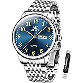 OLEVS Mens Silver Watches Classic Luxury Waterproof Watch for Men Analog Quartz Stainless Steel Men's Dress Watches Casual Wrist Watch Large Face with Day Date Relojes para Hombres