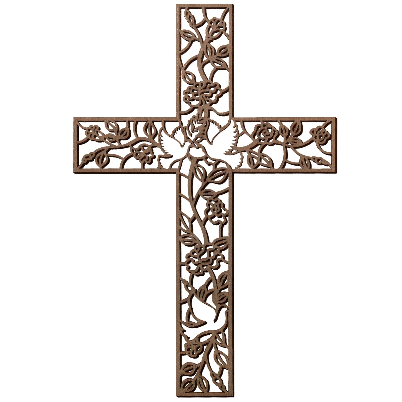 Photo 1 of Yookeer Wooden Wall Hanging Cross Flower Pigeon Religious Home Living Room Decor Rustic Wooden Wall Cross Decoration for Home