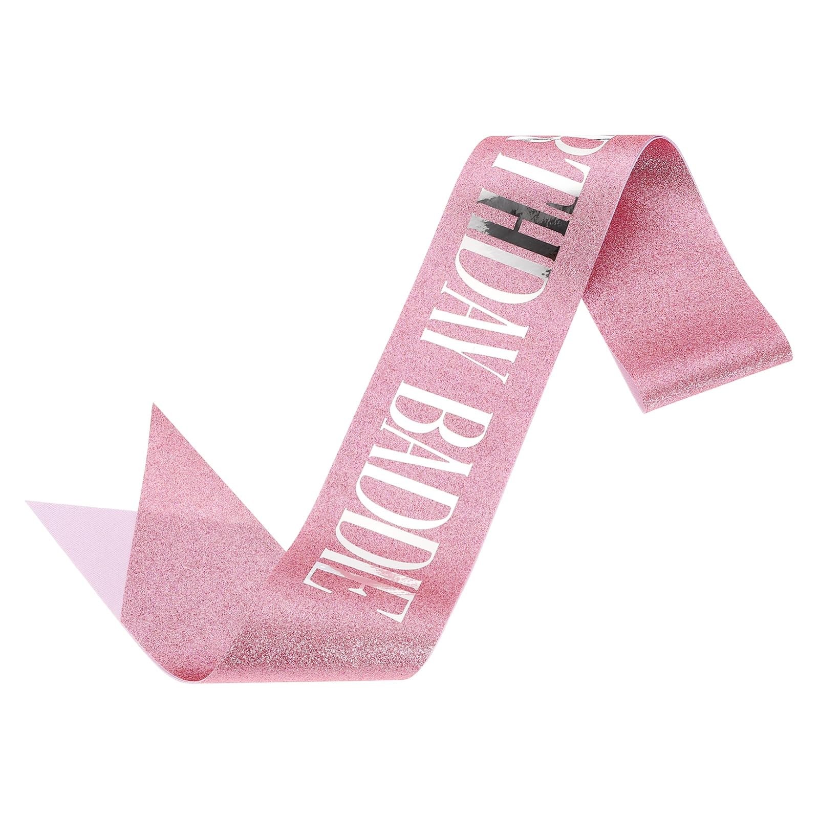 sourcing map Birthday Baddie Sash with Pin Silver Foil Lettering Party Favors Supplies Decorations Accessories for Women Costume Gifts Sweet Birth Day, Pink