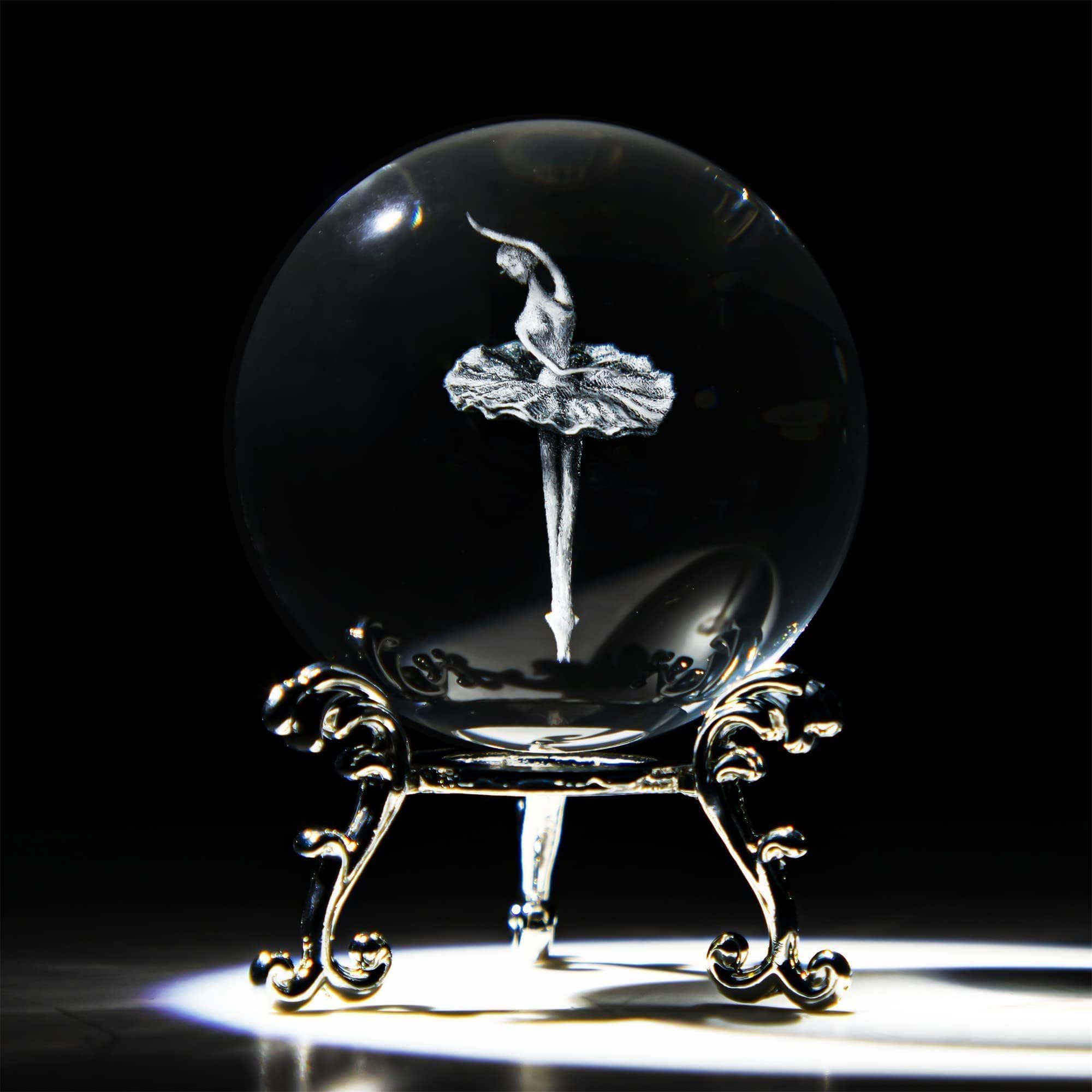 HDCRYSTALGIFTS 60mm 3D Ballerina Crystal Ball Figurine Gifts for Women Men Glass Laser Engraved Girl Crystal Ball with Stand Crystal Glass Paperweights Glass Ball Ornaments Decorations for Lovers