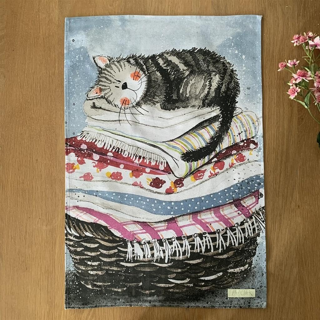 Alex Clark Laundry Basket Cat Tea Towel - 100% Cotton