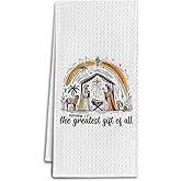 IRTAGANNY Christian Christmas Nativity Kitchen Towels, Religious Jesus Birth Christmas Dish Tea Towels for Kitchen, Matthew 1:21 Bible Verse Decorative Hand Towel for Bathroom, 16x24 Inch