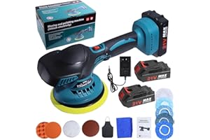 YSAEKYEO Cordless Buffer Polisher, Compatible with 2Pcs 21V Rechargeable Battery, Car Polishing Kit with 6 Variable Speed Up to 5500RPM, Car Buffer Polisher for Boat Sanding, Polishing, Waxing