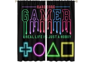 Nanacur Kids Gamer Decor Window Curtains, Gaming Colorful Modern Neon Design Drapes, for Children Boys Teen Games Room Living Room Bedroom 21(W)*45(L) 2 Panels (Decorative)