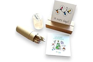 A Brighter Year The Original Adult Mini Coloring Book - Advent Calendar Edition w/Wooden Display Block & Colored Pencils - 3” x 3” Pocket Size, 24 Pages, Lay Flat Binding, Thick Paper - Gift & Travel