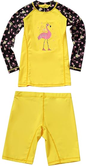 Amazon ガールズ水着 女の子スイムウェア 子供スイムスーツ スクール水着 キッズ水泳スイミング長袖トップス ハーフパンツ 水着 通販