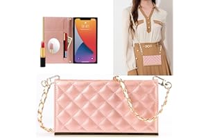 YAKVOOK Wallet Case Apply to iPhone 14 Plus,Luxury Fashion Flip Purse Leather Bag with Card Slots Crossbody Chain Shoulder Strap with Mirror Bracket Shockproof Protector (Rose Gold, iPhone 14 Plus)