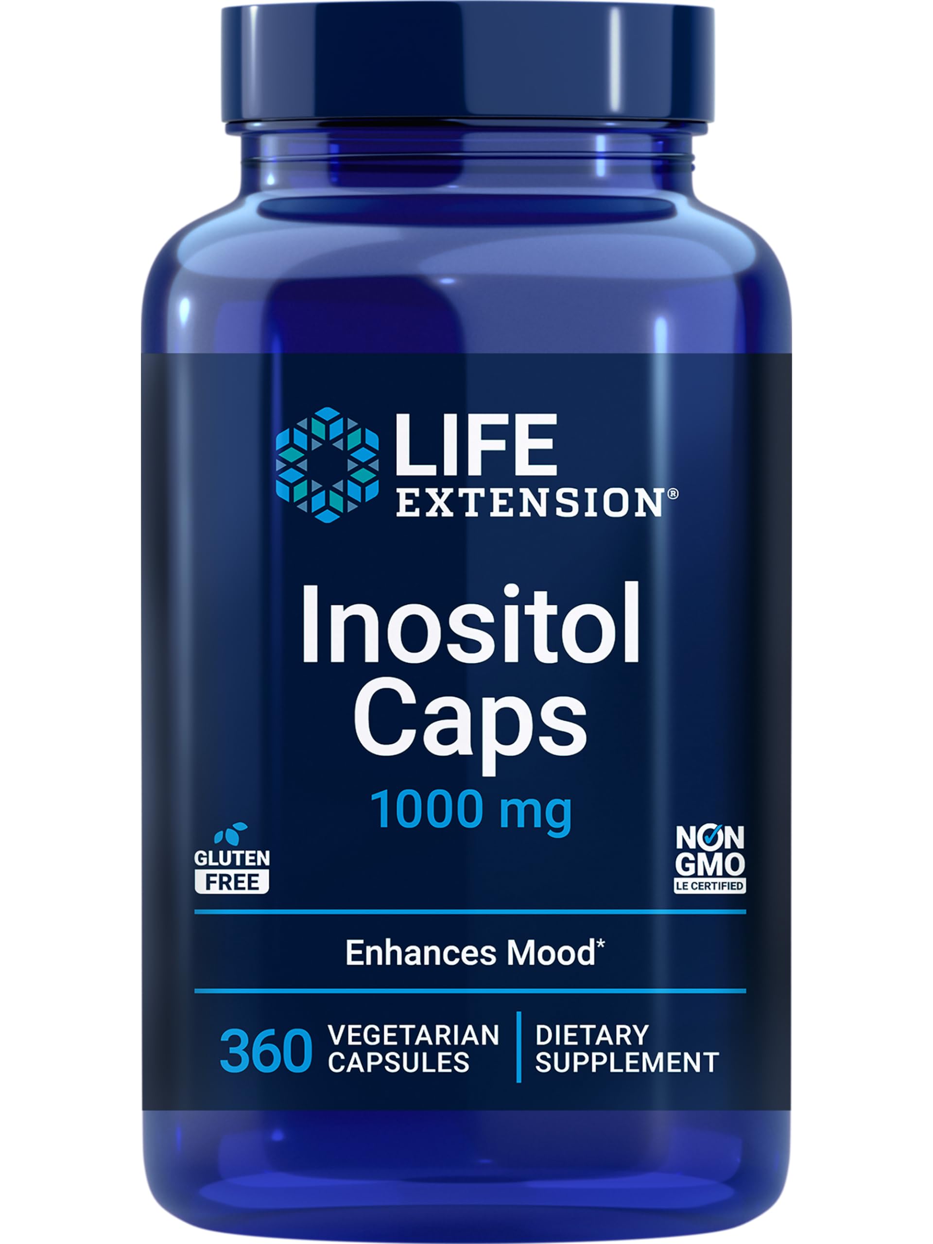 Life Extension Inositol Caps – 1000 mg, Myo-Inositol – Mood Health, Well-Being, Healthy Metabolism, Hormone Balance – Gluten-Free, Non-GMO, Vegetarian – 360 Capsules Image