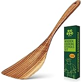 Bkiok Wooden Spatula for Cooking, Handmade Wooden Spoon Flat Frying Turner, Teak Wood Kitchen Utensil Non-Stick Cooking Spurtle for Kitchen Use