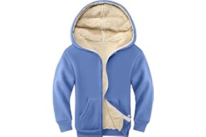 Rousytn Unisex Boys Girls Sherpa Lined Fleece Jacket Hoodie Kids Warm Winter Zip Up Hooded Sweatshirt Jackets Coat 5-15Y