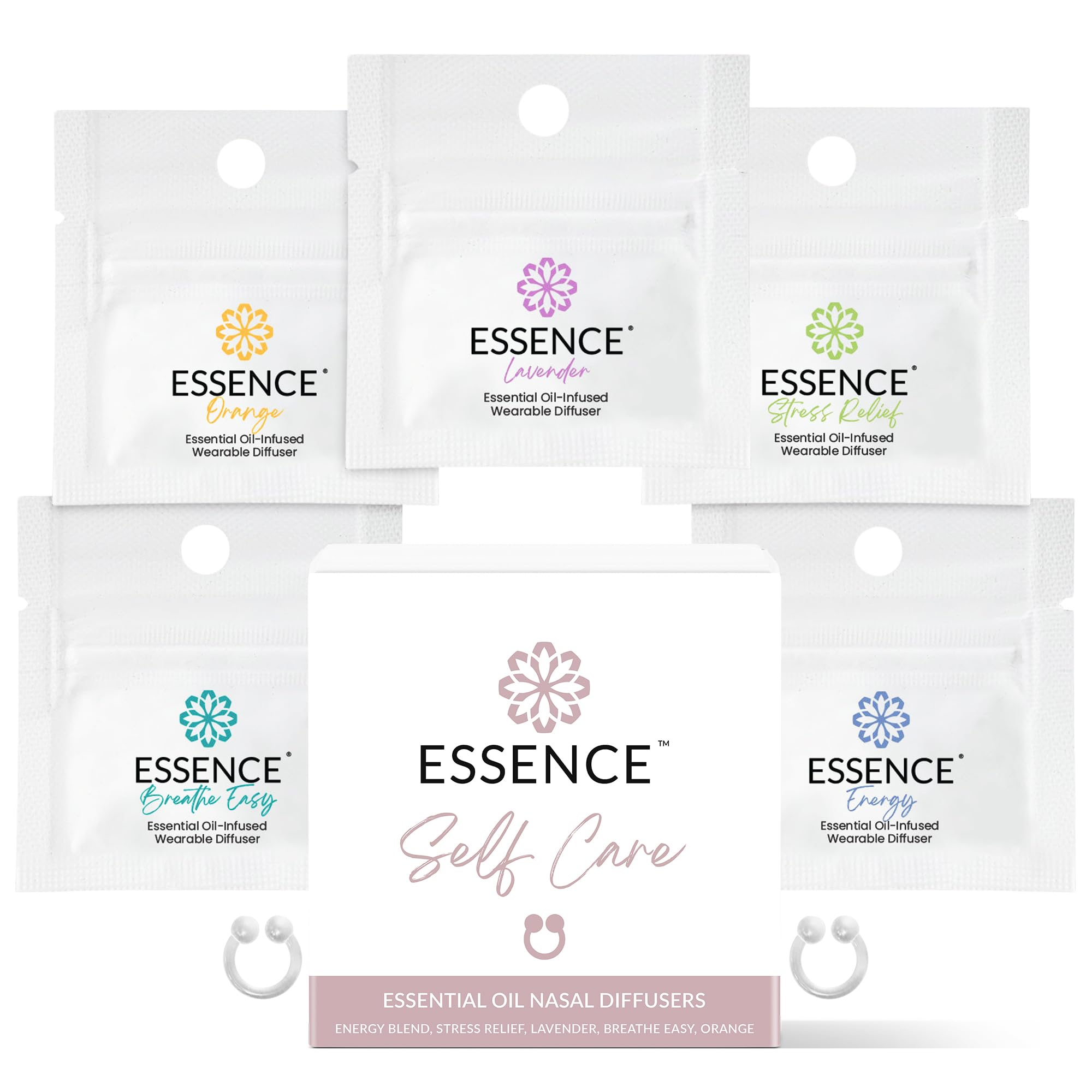 Photo 1 of Essence Nasal Diffuser Self Care Bundle – Essential Oil Silicone Nose Rings for Stress, Energy & Mental Clarity – Wearable Aromatherapy Pack for Wellness & Mood Balance