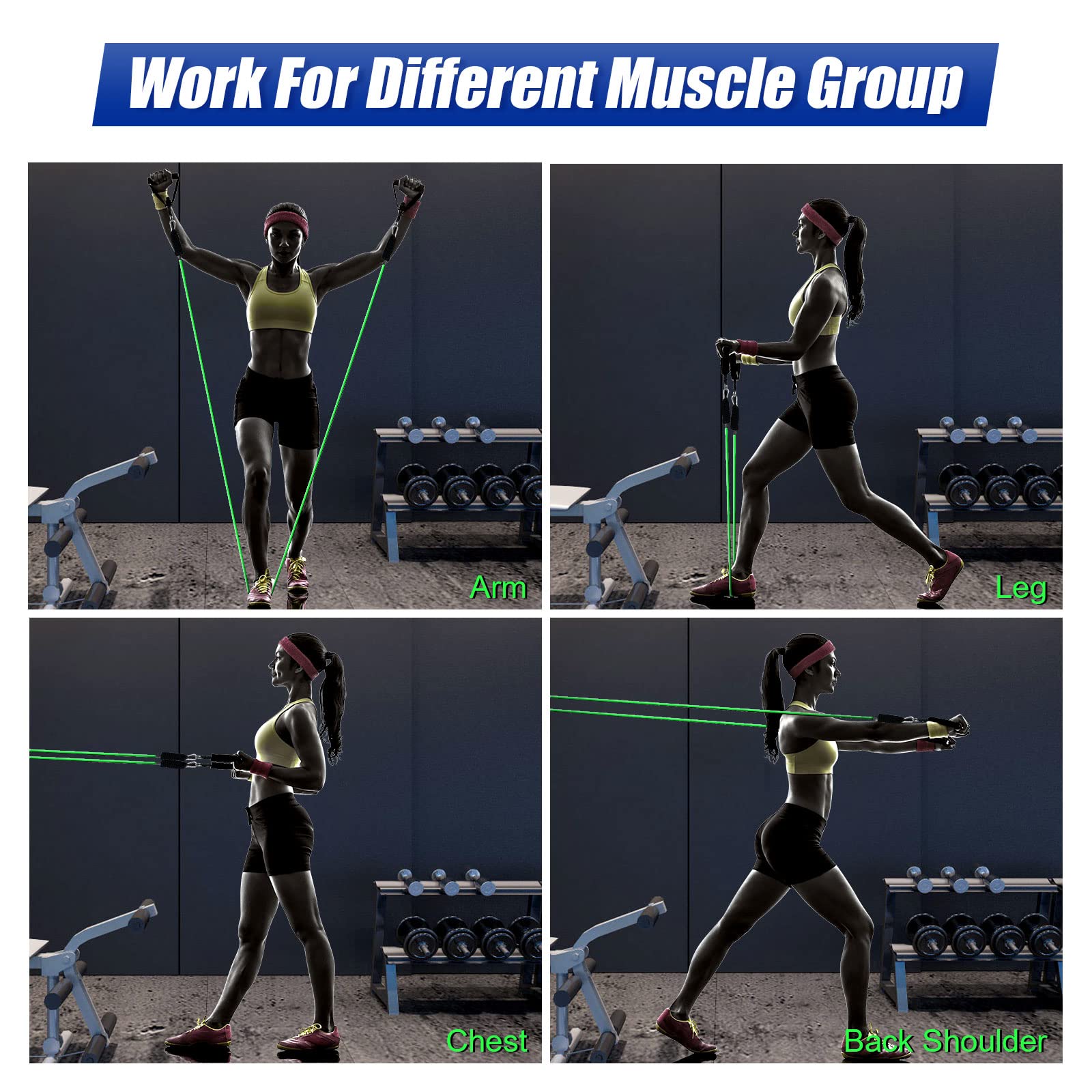 Resistance Bands Set, Himaly Exercise Bands Strength Training Fitness Bands Workout Elastic Bands with Legs Ankle Straps, Door Anchor, Handles & Carry Bag for Home Outdoor Workouts
