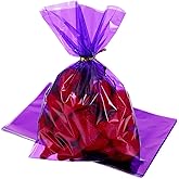 Qulkws 50 Pcs Purple Plastic Treat Bags 6x9 Inch Resealable Candy Favor Bags Gift Plastic Bag with Ties for Candy Bakery Popcorn Cookies Party Favors