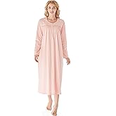Keyocean Nightgowns for Women, Soft Cotton Comfy Lightweight Embroidered Long-sleeve Nightdress