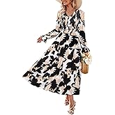ZESICA Womens Floral Boho Maxi Dress 2026 Spring Summer Casual Long Sleeve V Neck A Line Flowy Wedding Guest Dresses