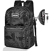 MZIPLINE Backpack Bag With Lock - Activated Carbon Fiber Lining - Water Resistant,Anti Theft Laptop Daypack for Men & Women Travel (Camo Burgandy)