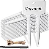Colingmill 24 Pack Ceramic Plant Labels Garden Markers 4 Inch T-Type Plant Name Tags Herbs Succulent Name Tags for Indoor Outdoor Markers Tree Reusable Waterproof Label Stakes