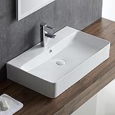 Rectangle Bathroom Vessel Sink 28" x 16.5", Eridanus Wall Mount Sink Ceramic Porcelain, Modern Above Counter Sink White Float