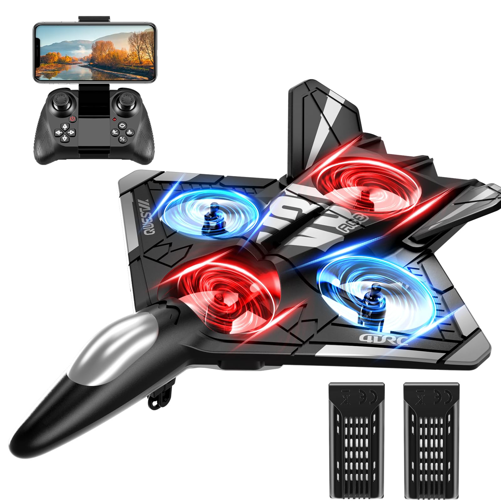 Photo 1 of 4DRC V31 RC Plane with Camera, Foam Remote Control Drones with Camera for Kids Adults 8-12 12-16, Remote Control Airplane Fighter Jet with Light, 360° Flip Fighter Jet Toy