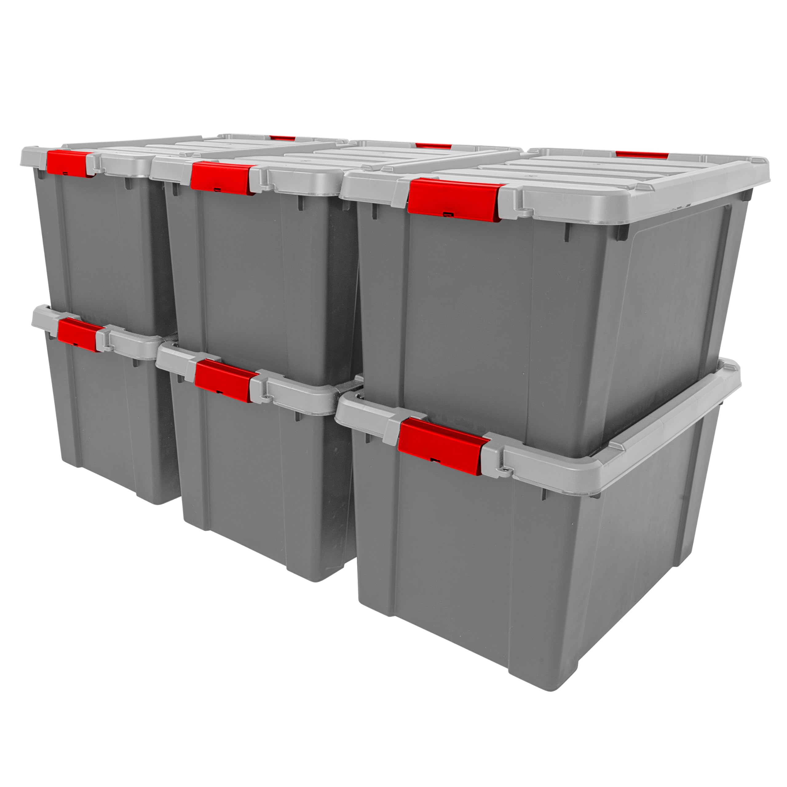 Photo 1 of ***ONLY ONE BIN*** Broken*** IRIS USA 20 Gallon Lockable Storage Totes with Lids, 6 Pack - Gray, Heavy-Duty Durable Stackable Containers, Large Garage Organizing Bins Moving Tubs, Rugged Sturdy Equipment Utility Tool Box