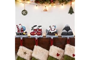 IGOHEALS Stocking Holders for Mantle – 3D Christmas Stocking Holder Heavy Duty Cast Iron Garland Hangers for Mantel with Non-Slip Base | Xmas Decor, Sturdy Fireplaces Hook (Set of 4)