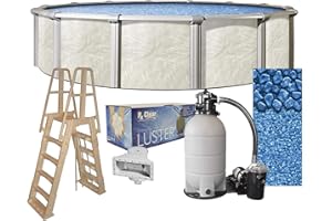 Lake Effect Pools 'Fallston' 18' Round Above Ground Swimming Pool Complete Bundle | 52" Height | Boulder Swirl Pattern Overlap Liner | A Frame Ladder System | Sand Filter System w/Pump | Skimmer