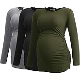 Smallshow Women's Maternity Shirts Long Sleeve Pregnancy Clothes Tops 3-Pack