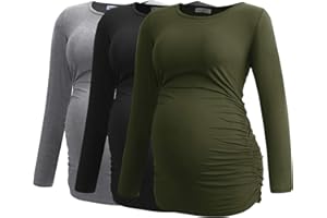 Smallshow Women's Maternity Shirts Long Sleeve Pregnancy Clothes Tops 3-Pack
