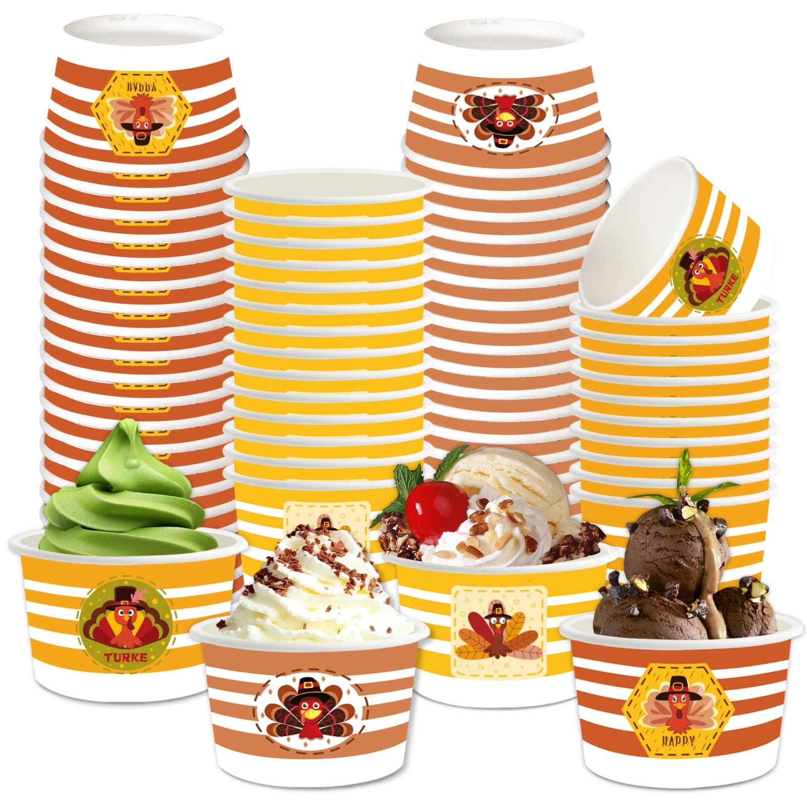 Photo 1 of LANCU 60PCS Fall Paper Bowls Turkey Paper Snack Bowls 8oz Fall Disposable Bowls Cute Turkey Thanksgiving Ice Cream Cups for Soup Hot or Cold Autumn Holiday Happy Fall Harvest Party Favor Supplies