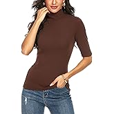 M T 4 YOU Womens Short Sleeve Mock Turtleneck Business Casual Tops Slim Fitted Plain Tee Shirts Size S-XL
