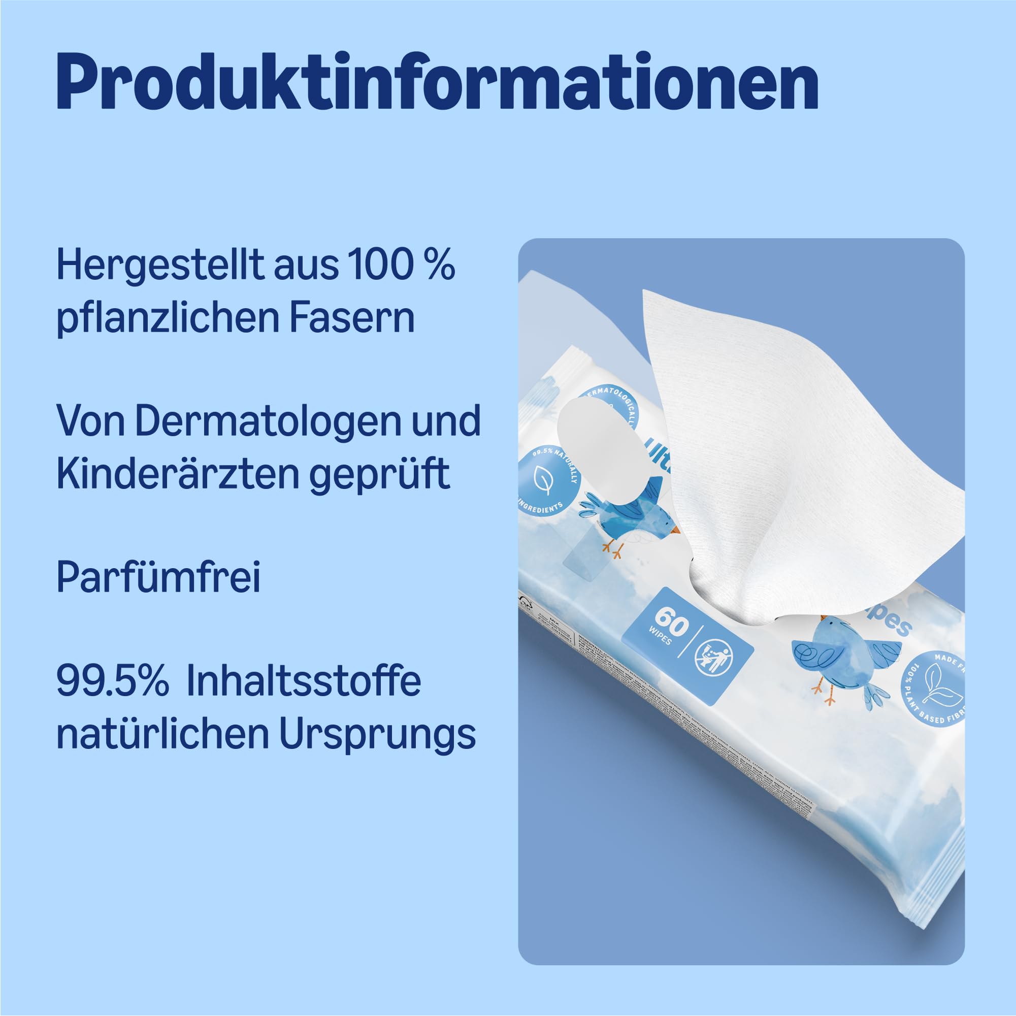 by Amazon Ultrasensitive Babyfeuchttücher, 100% pflanzliche Fasern, 99% Wasser, 720 Tücher, Unparfümiert, 12 Packungen à 60 Stück 2
