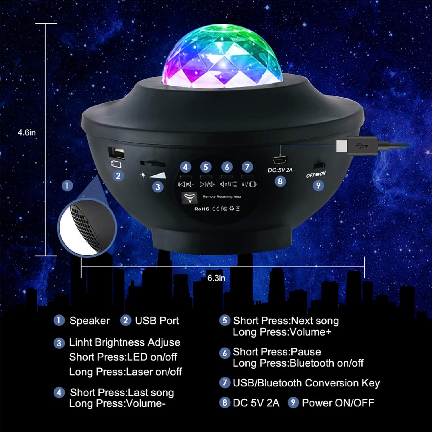 Star Projector Night Light Ocean Wave Projector with Bluetooth Music
