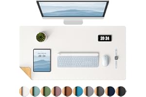 Aothia Office Desk Pad, Natural Cork & PU Leather Dual Side Large Mouse Pad, Laptop Desk Table Protector Writing Mat Easy Clean Waterproof for Office Work/Home/Decor (Off-White,31.5" x 15.7")
