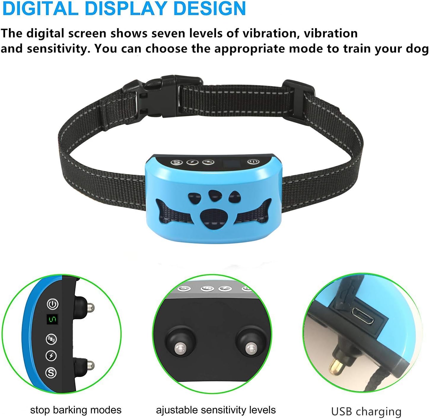 Bark Collars Dog Barking Control Training Collar (Blue) : Pet Supplies