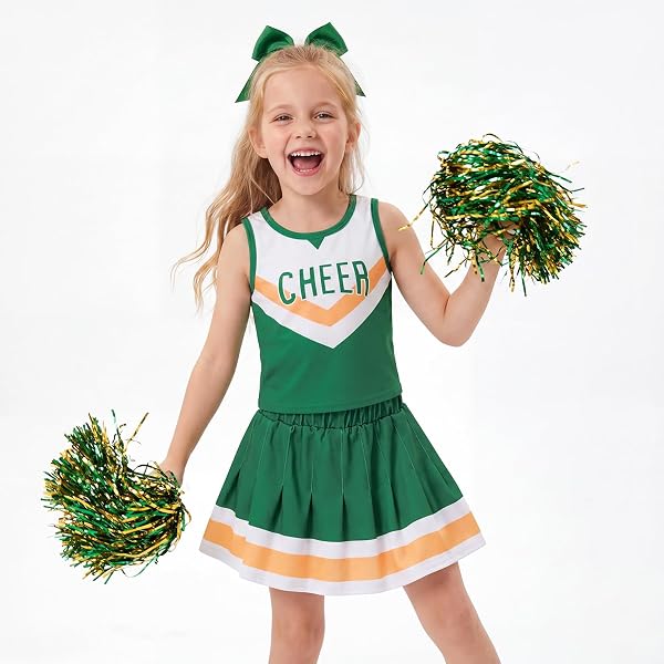 Amazon.com: Bonuci 4 Pcs Cheerleader Costume for Girls Outfit Set Fancy  Dress for Kids Halloween Birthday Party, Green (5-6Y) : Clothing, Shoes &  Jewelry