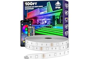 AILBTON 100ft Outdoor LED Strip Lights Waterproof,IP68 Outside Led Light Strips Waterproof with Bluetooth App Remote Control,Music Sync RGB Exterior Led Rope Lights,for Balcony,Deck,Roof,Garden,Pool