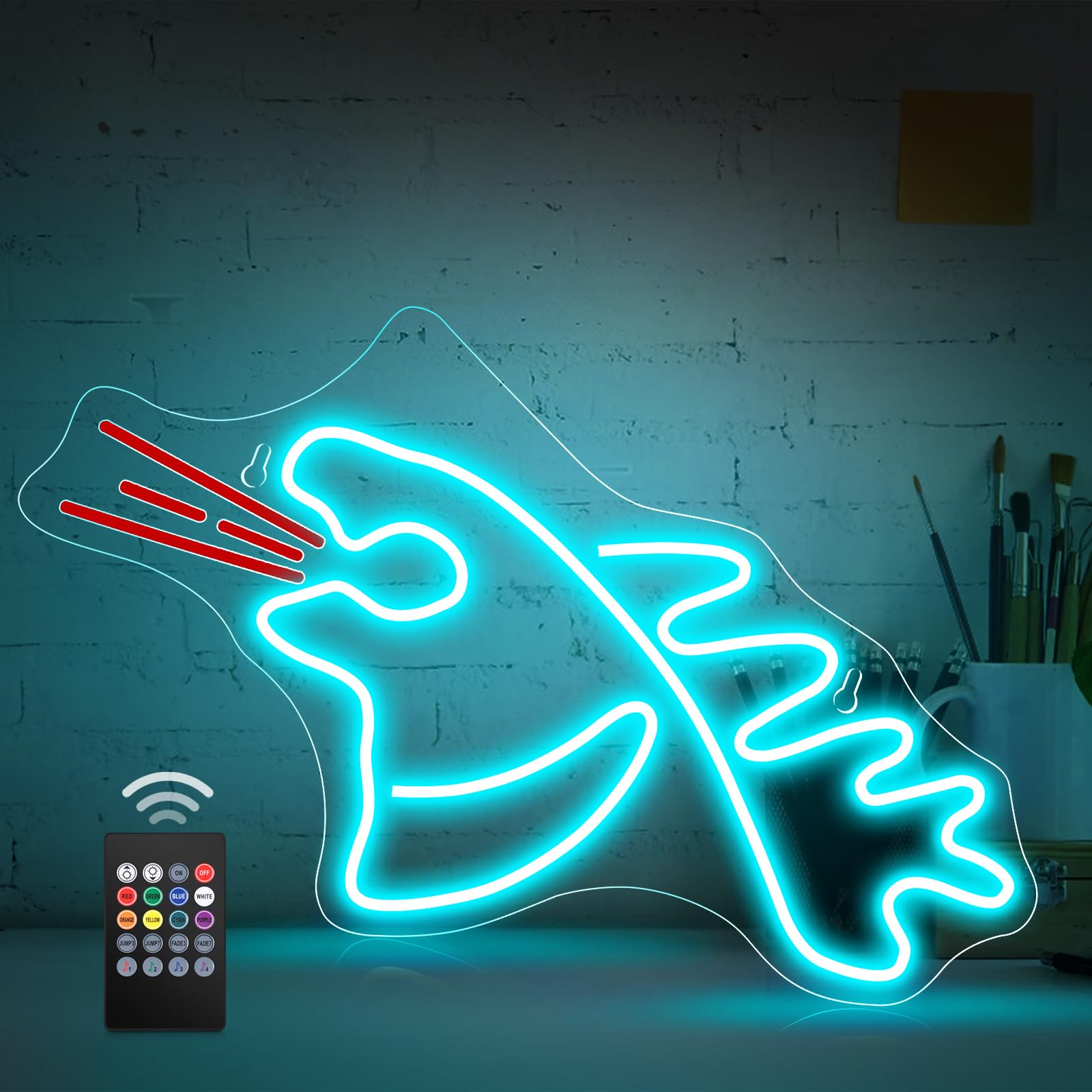 Photo 1 of Elstey Monsters Neon Sign, RGB Fire-breathing Monster Led Neon Lights with Remote Control, Acrylic Dinosaur Lights for Wall Decor, Lights up Sign for Christmas Gifts, Bedroom, Kids' Room Decoration