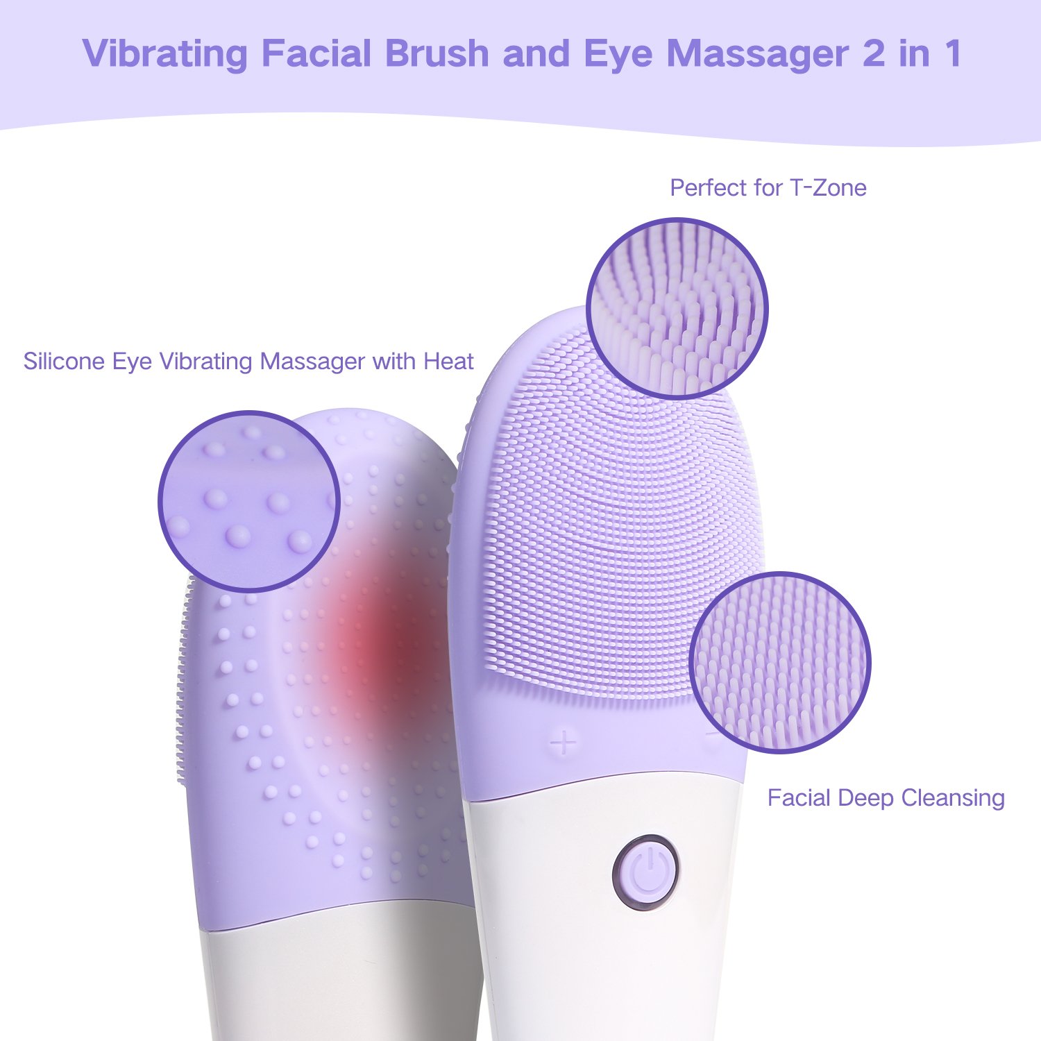 AceList Personalized Silicone Facial Cleansing Brush and Anti-Aging Eye Vibrating Massager with Heat Waterproof Face Brush Revitalising Massager, Deep Cleansing, Blackhead & Blemish Remove