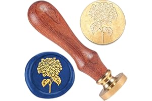 DELORIGIN Hydrangea 1" Wax Seal Stamp Vintage Sealing Stamps Removable Brass Head Seal Stamp with Wooden Handle Sealing Wax f