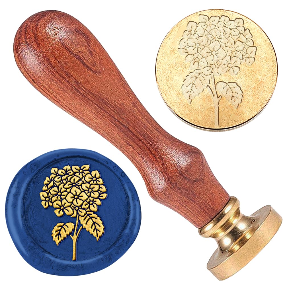 DELORIGIN Hydrangea 1" Wax Seal Stamp Vintage Sealing Stamps Removable Brass Head Seal Stamp with Wooden Handle Sealing Wax for Envelope Card Letter Party Wedding Invitations Gift Wrapping Decor