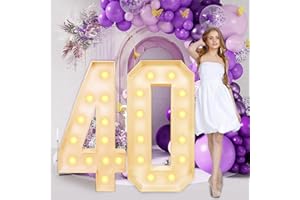 TOKENKUKO Updated 4FT Marquee Light Up Numbers 40,reassemblable Giant Large Numbers Frame Mosaic Numbers for 40th Birthday Decorations, Birthday Party DIY Anniversary décor (4FT-WH-Number-40)