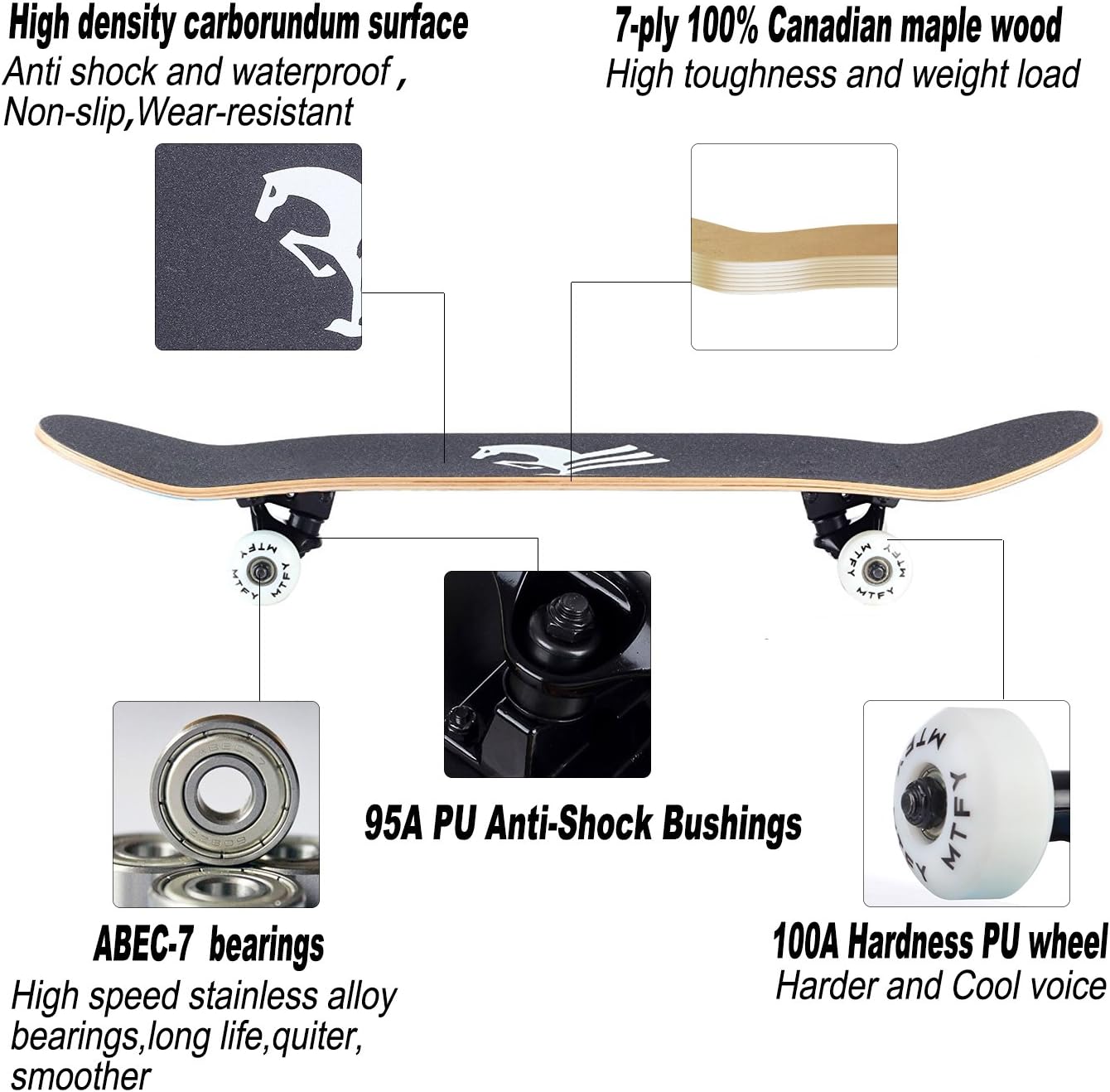 MTFY Skateboards Canadian Maple Wood 31 Pro Long Boards Skateboard Double Kick Concave Cruiser