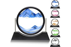 Liangding Moving Sand Art Liquid Motion,3D Flow Sand Painting Quicksand Decor,Stress Relief Moving Sand Art Picture with Round Glass for Office Home Decoration