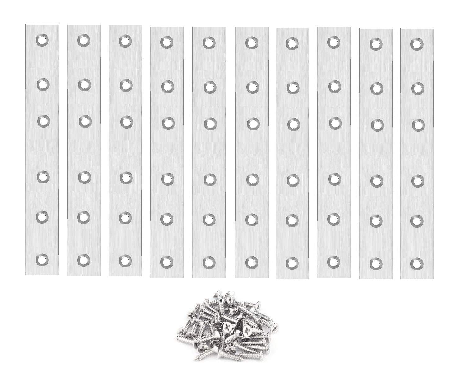 TERF® 10 Pcs Zinc Plated Solid Steel 150mm X 15mm Flat Mending Corner Brace Straight Plates Joining Connector Repair Plates Shelf Bracket with Fixing Screws for Use Wood, Furniture and Many Project