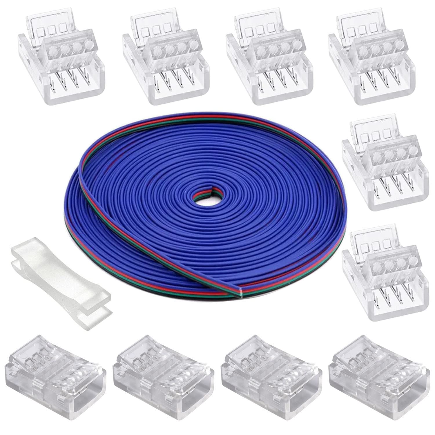 GTIWUNG 4 Pin Solderless LED Strip to Strip Connector Kit,Includes 5 Meters Extension Cable,4 Pin LED Strip Light Connectors,Gapless Connector, for 10mm2835 5050 RGB Strip Quick Connection — image 1