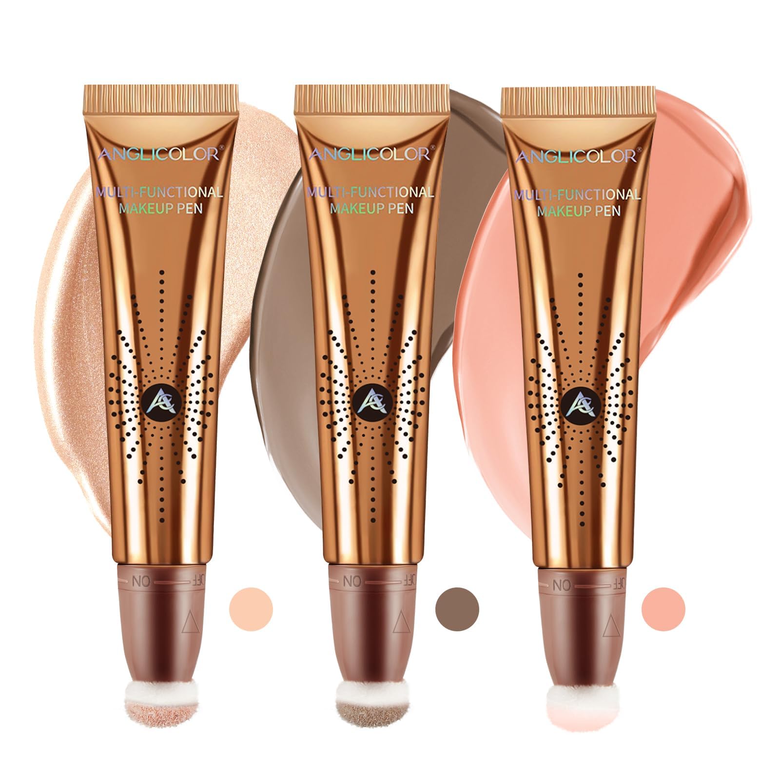 Angicolour 3-Piece Cream Bronzer Set - Lightweight Blendable Contour Sticks, Liquid Blush & Contour, Long-Lasting, Waterproof, Vegan & Cruelty-Free (01+04+05, 36ml) — image 1