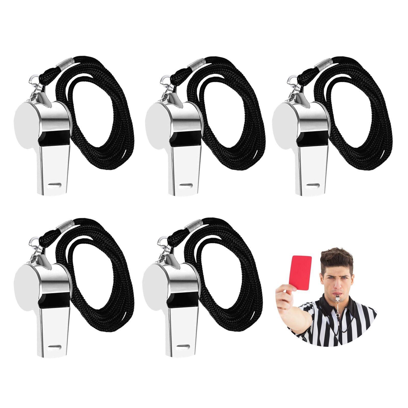 DALAETUS 5 Pcs Whistle - Stainless Steel Sports Whistles with Lanyard, Loud Clear Sound Metal Referee Whistle for Outdoor Activities, Coaches, School Sports